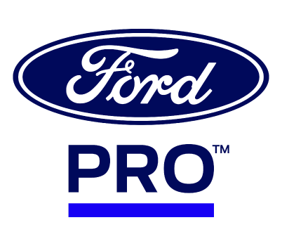 Logo bleu et blanc de Ford Pro sur fond transparent, avec le mot "PRO" souligné en bleu.